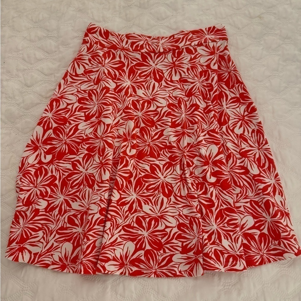 NOMADIC TRADERS boho floral havana skirt Small. Red-orange color & white